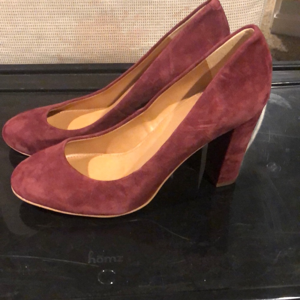 JCrew Cabernet color suede heels